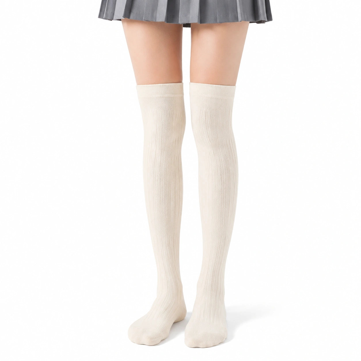 Chaussettes hautes 35-38 écru côtelées pour femme style classique