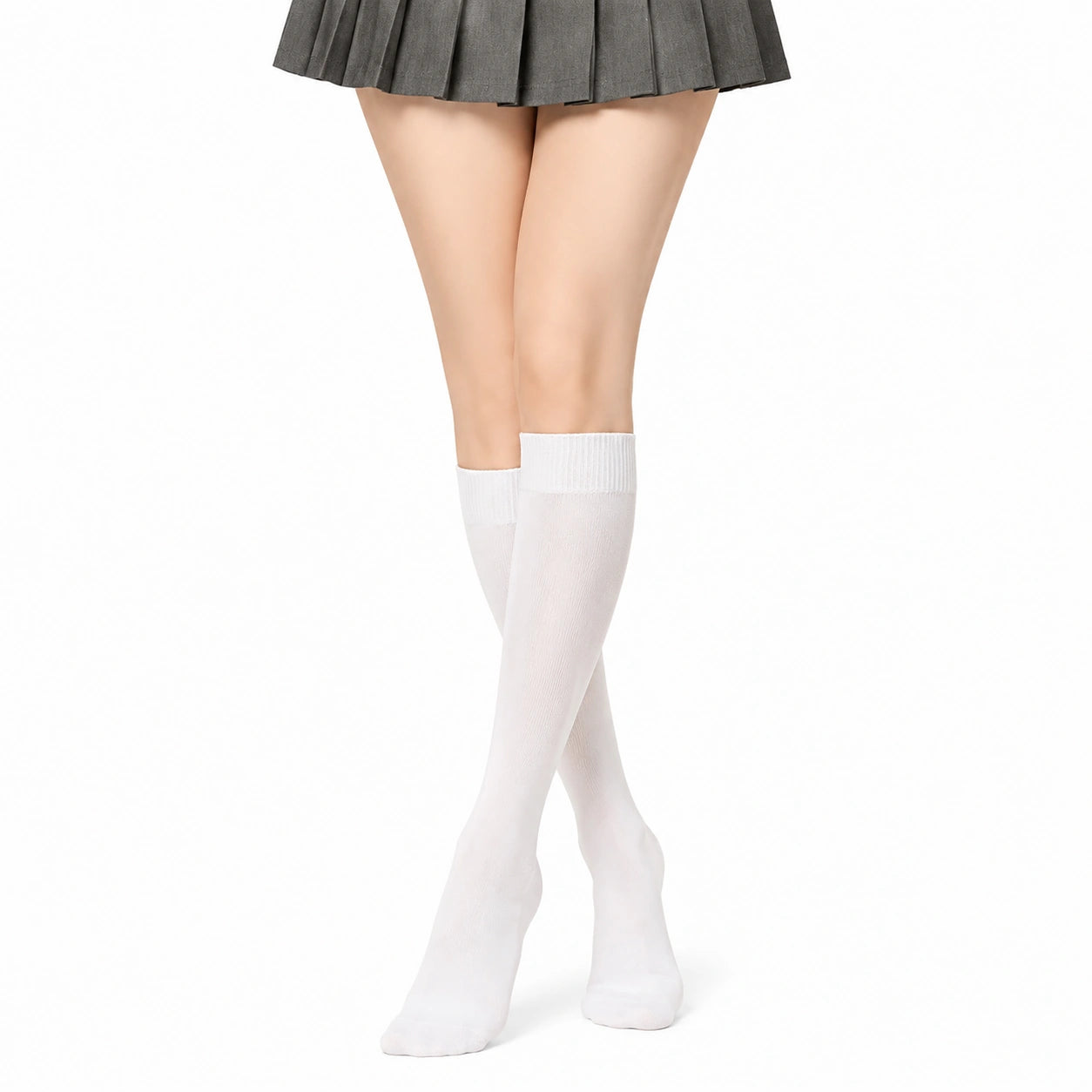 Chaussettes hautes 35-38 blanches en maille style uni
