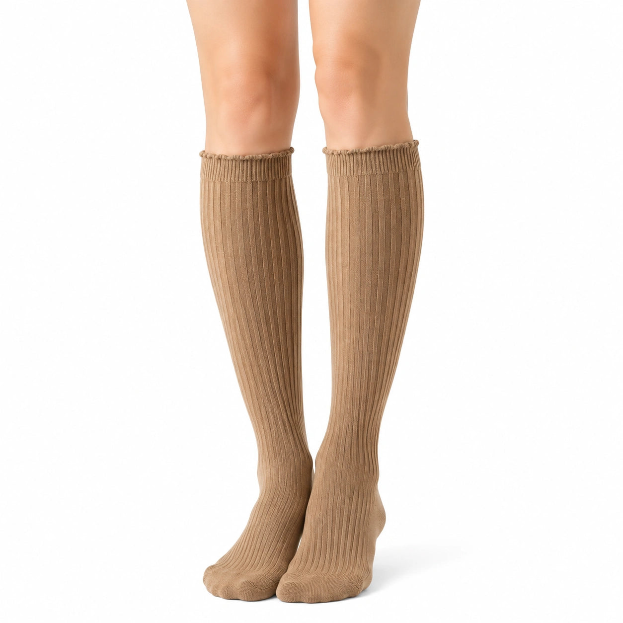Chaussettes hautes 35-38 en maille côtelée beige style classique