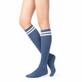 Chaussettes hautes 35-38 en maille bleue à rayures blanches style sportif