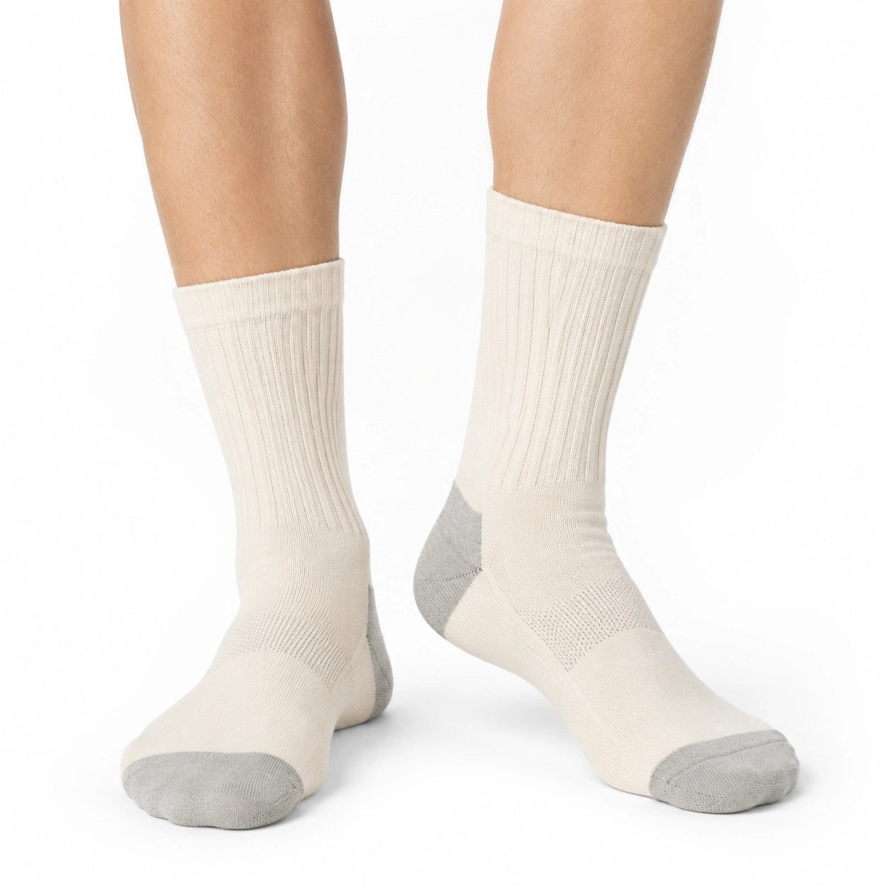 Chaussettes 39-42 en maille textile blanc cassé et gris à tige mi-haute respirantes