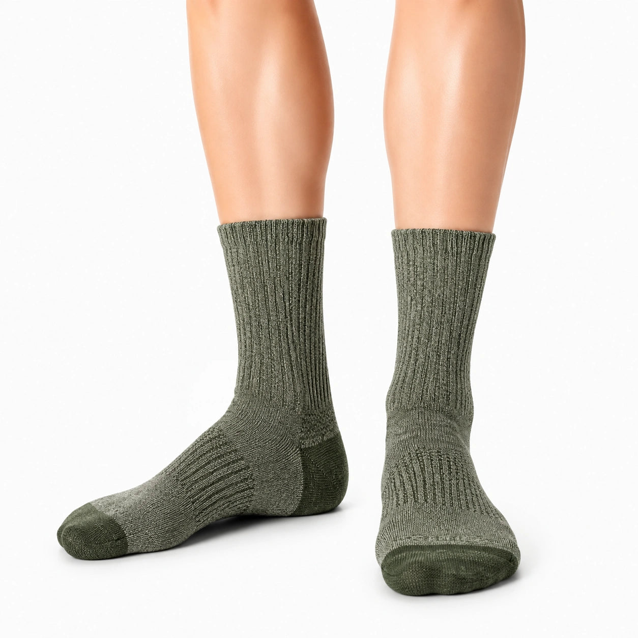 Chaussettes mi-mollet 35-38 en maille vert kaki côtelées