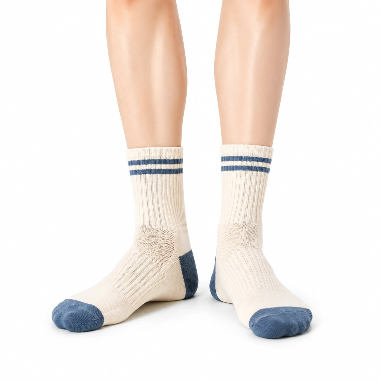 Chaussettes 43-46 en textile écru bleu pour sport style rétro