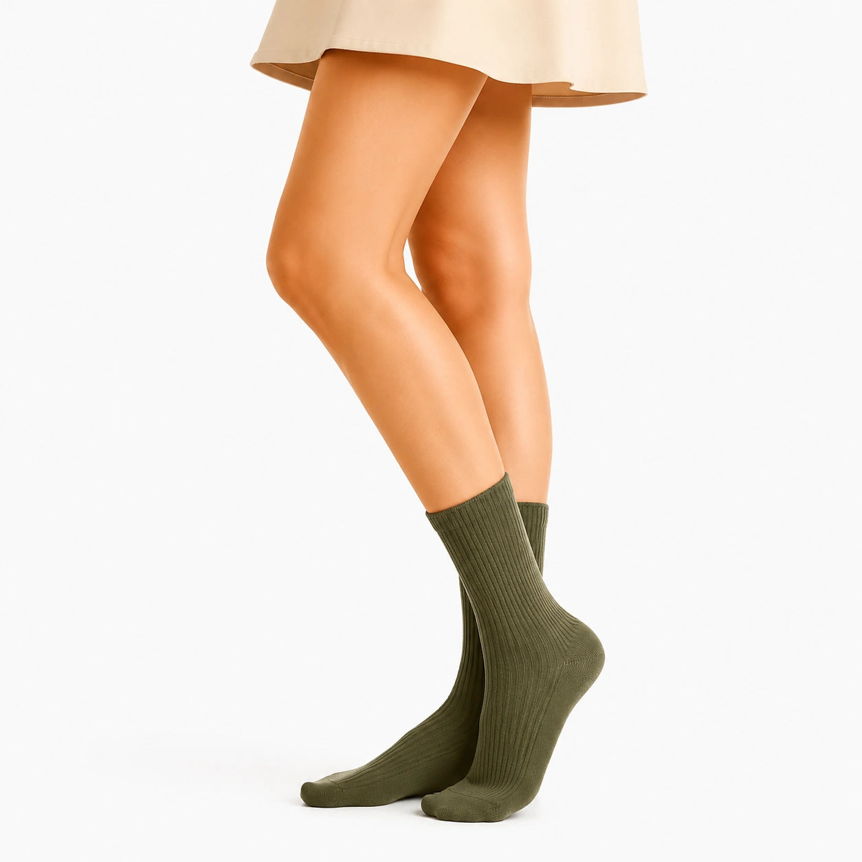 Chaussettes 43-46 en maille vert olive à côtes pour usage quotidien