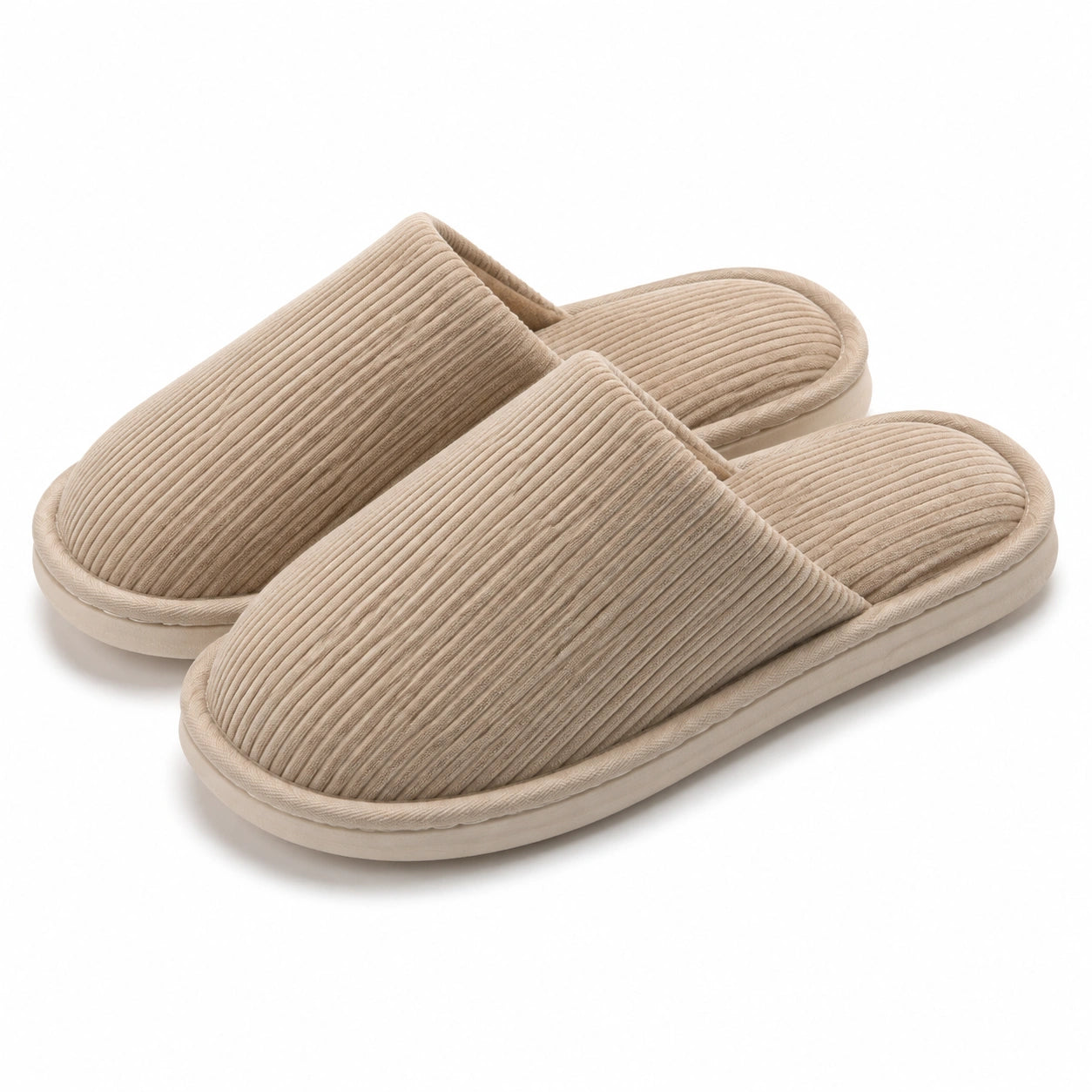 Chaussons d'intérieur 38/39 en textile côtelé beige à enfiler