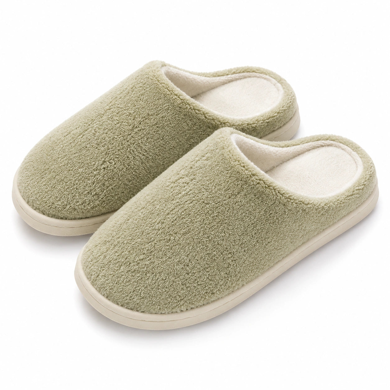 Chaussons mules taille 40/41 en textile bouclette vert sauge pour intérieur