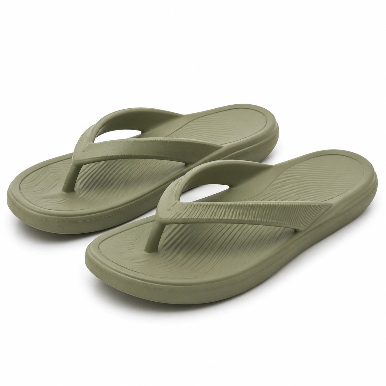 Tongs taille 42/43 en mousse vert kaki à semelle texturée pour plage et loisirs